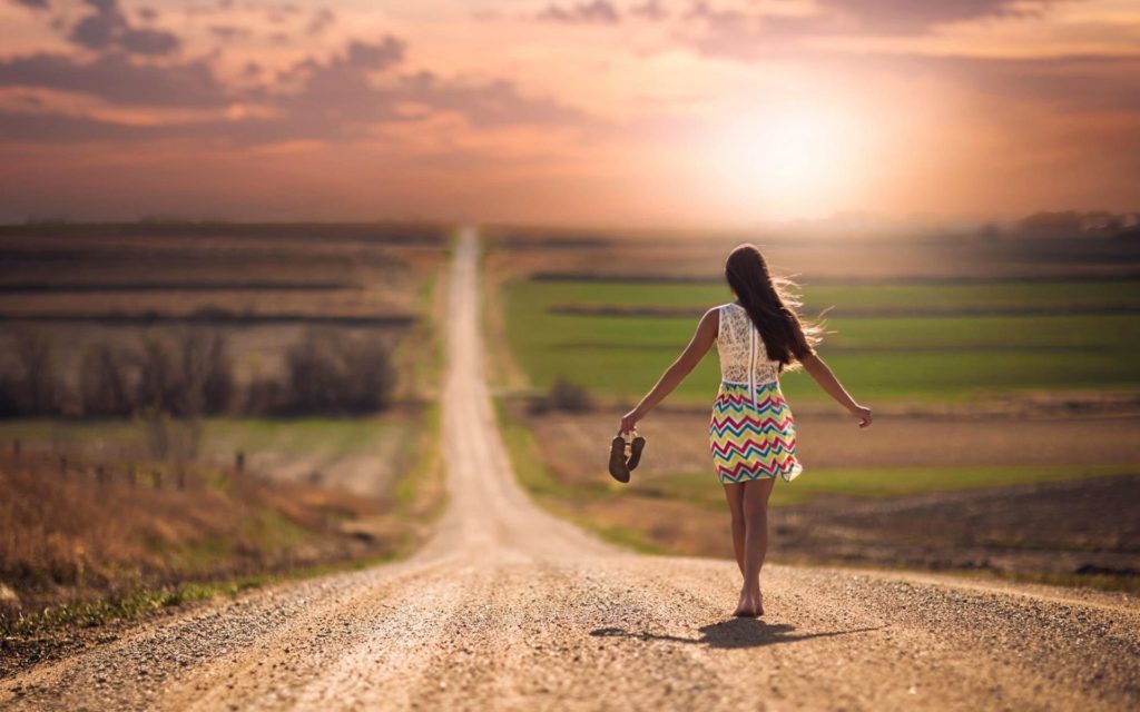 Lonely-Girl-Walking-On-Road-Wallpaper